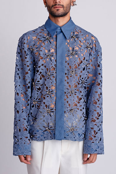 Blue floral lace work shirt