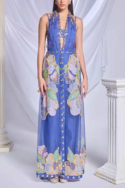 Blue floral patchwork jacket set
