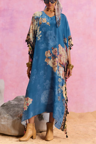 Kalista Blue floral printed kaftan KTAMAY24D212