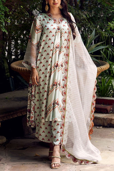 Blue floral printed kurta set