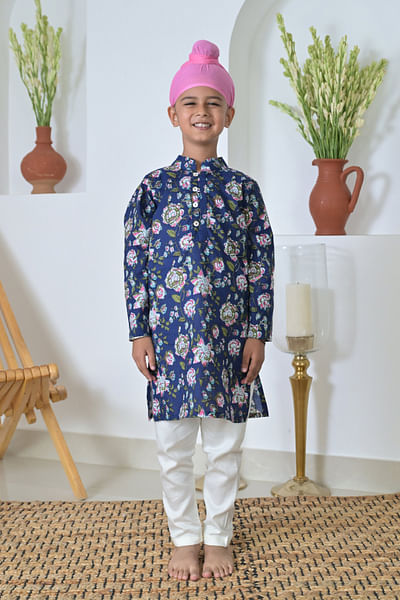 Blue floral printed kurta set