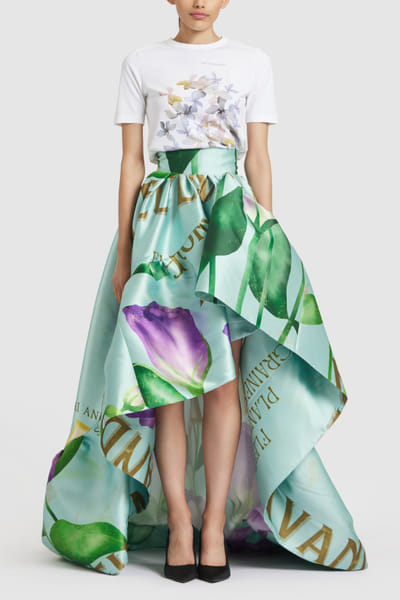 Blue floral printed ruffled skirt