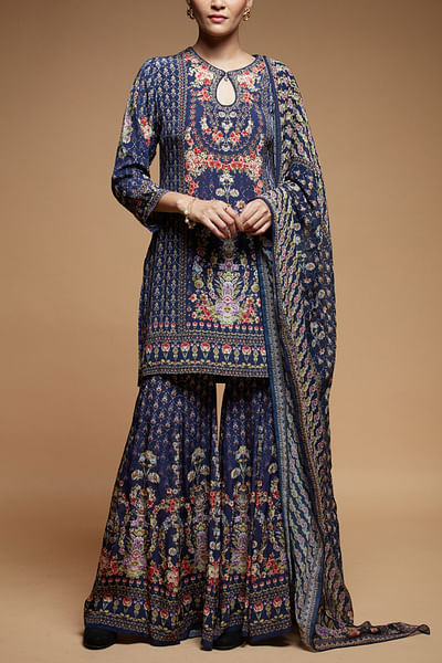 Blue floral printed sharara set