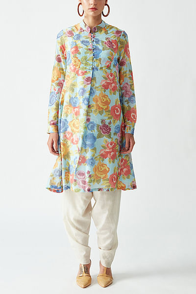 Blue floral printed tunic