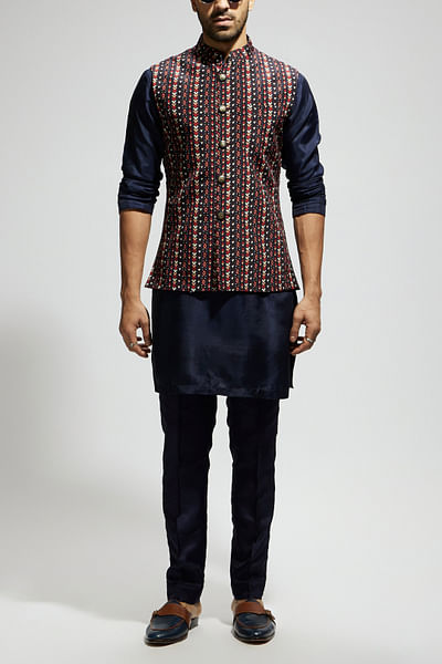 Blue geometric printed bandi set