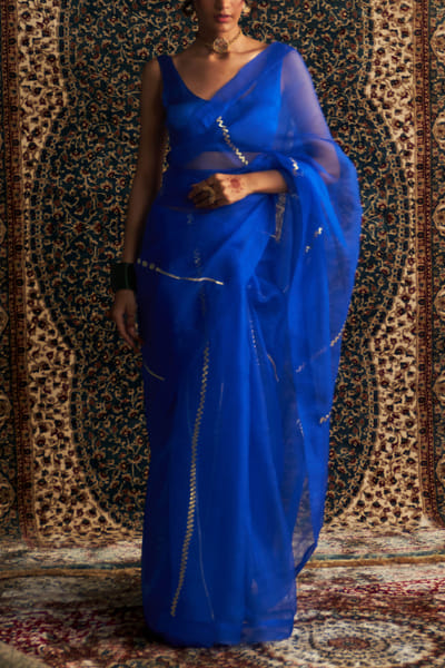 Blue gota embroidered sari set