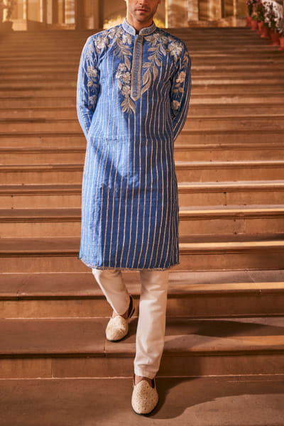 Blue gota patti embroidery kurta set