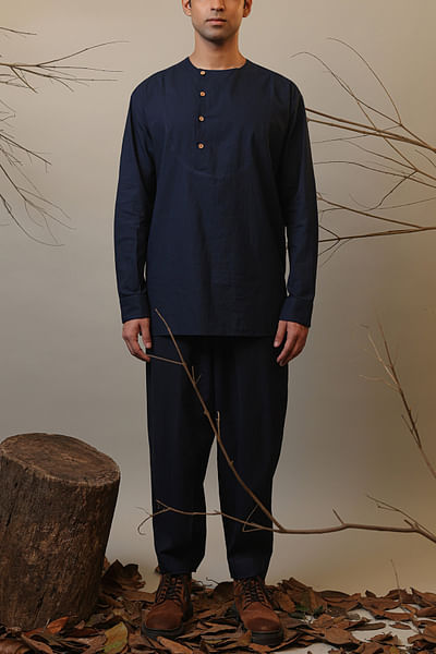 Blue handspun short kurta