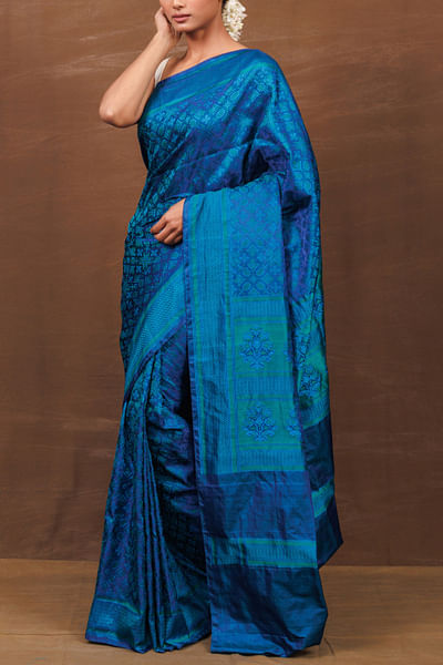 Blue handwoven banarasi silk sari