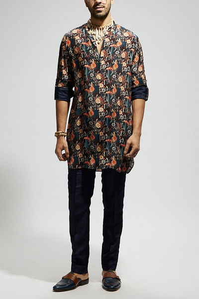 Blue jaal printed kurta