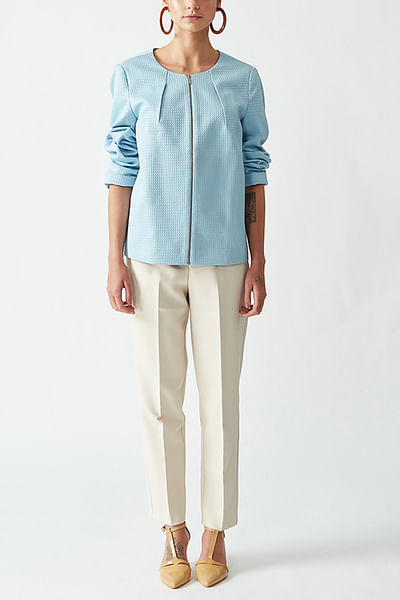 Blue jacquard zipper jacket