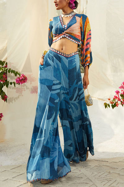 Blue knot crop top and pant set
