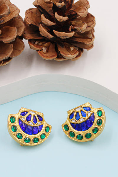 Blue kundan embellished earrings