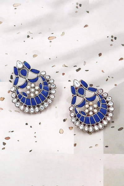 Blue lapis and pearl chandbalis