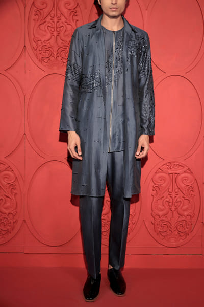 Blue Layered Embroidered Kurta Set