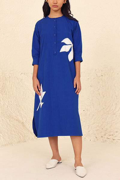 Blue leaf applique dress