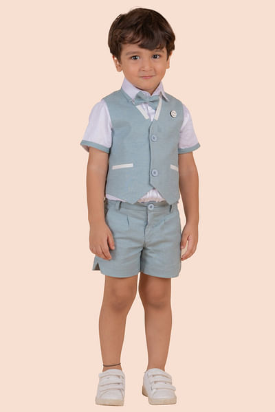 Blue linen waistcoat set