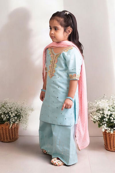 Blue mukaish work sharara set