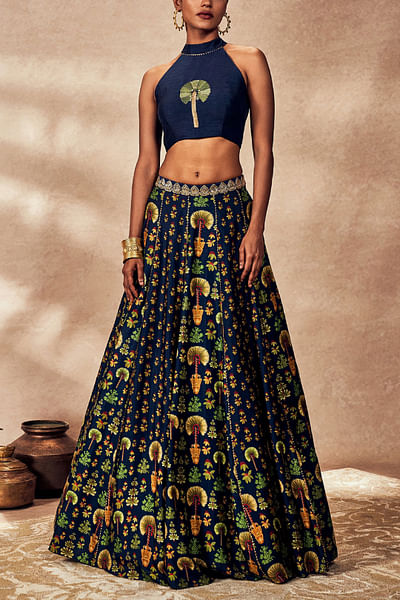 Blue nomadic tribe print lehenga set