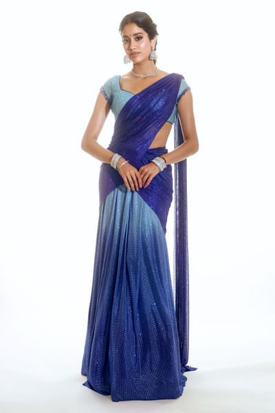 Blue ombre crystal embellished lehenga set