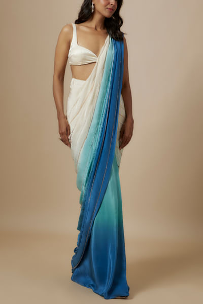 Blue ombre embroidered sari set