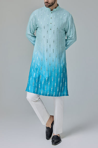 Blue ombre mirror embroidered kurta set