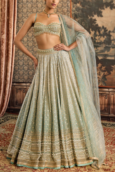 Blue ombre sequin embroidered lehenga set