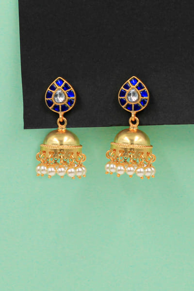 Blue onyx and pearl jhumkas
