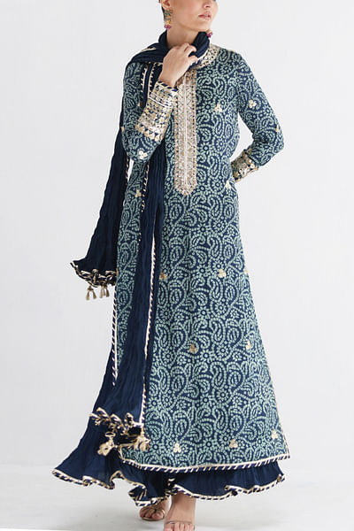 Blue paisley and floral printed kurta set