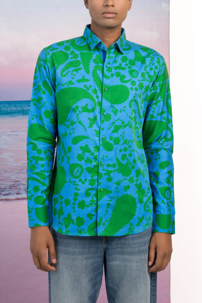 Blue paisley printed shirt