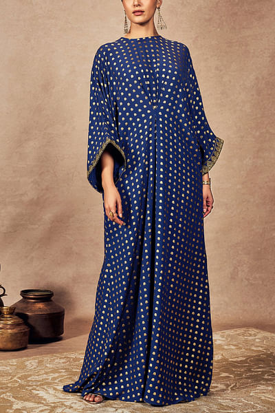 Blue palm tree foil printed kaftan