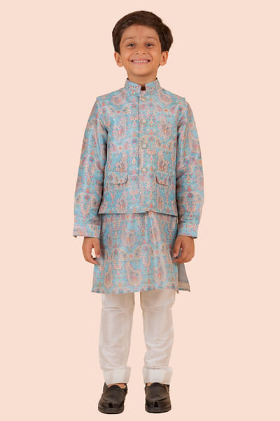 Blue printed bandi set
