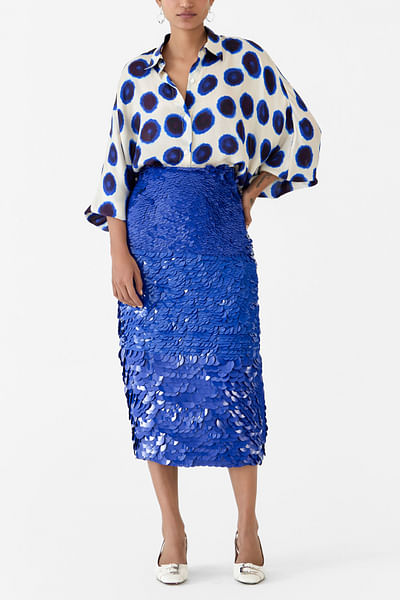 Blue sequin embellished skirt