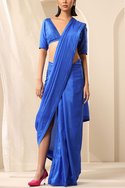 Blue silk sari set