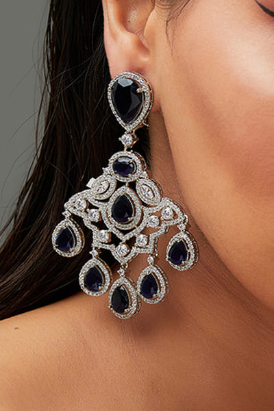 Blue stone and faux diamond danglers