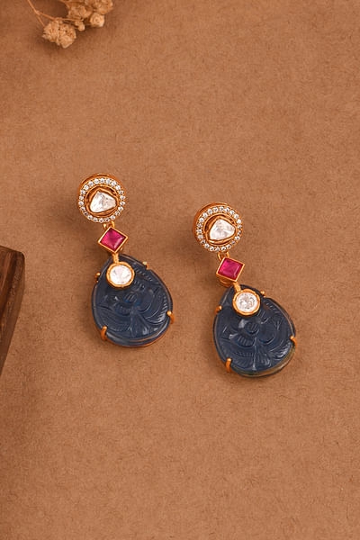 Blue stone and polki danglers
