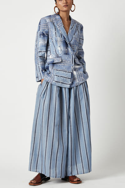 Blue stripe patchwork embroidered jacket