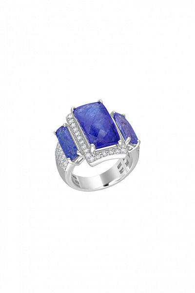 Blue tanzanite and diamond ring