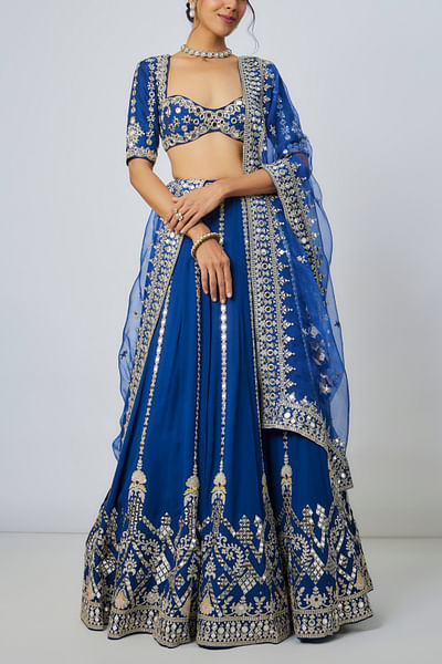 Blue thread embroidered lehenga set