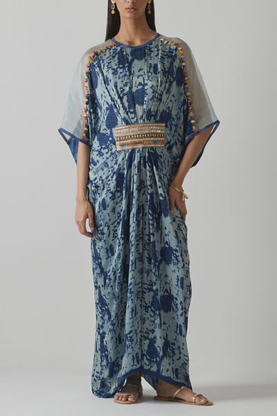 Blue tie-dye printed kaftan