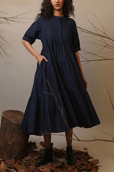 Blue tiered cotton dress