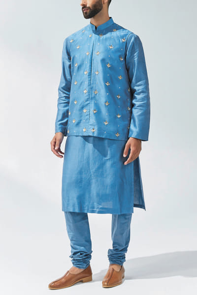 Blue zardozi embroidered bandi and kurta set