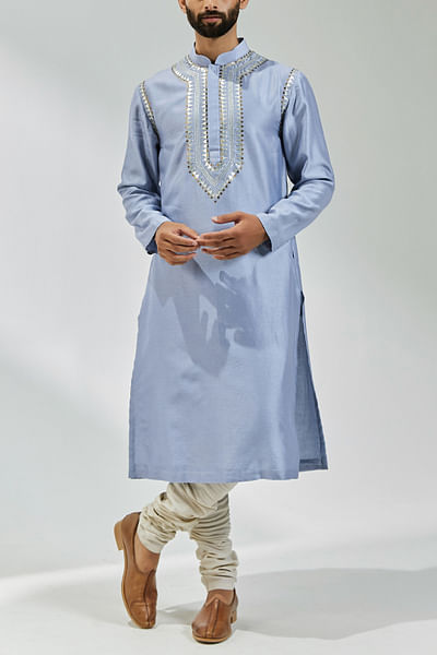 Blue zari embroidered kurta set