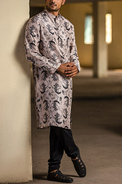 Blush bird and floral printed kurta set