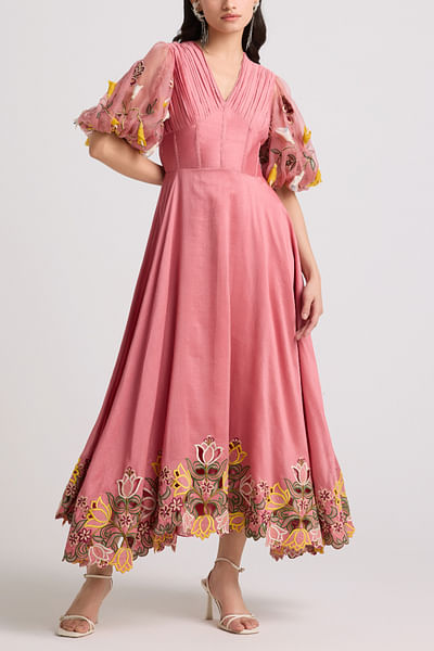 Blush floral applique embroidery corset dress