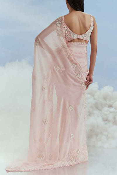 Nachiket Barve Blush floral embroidered sari set NABFEB24D218