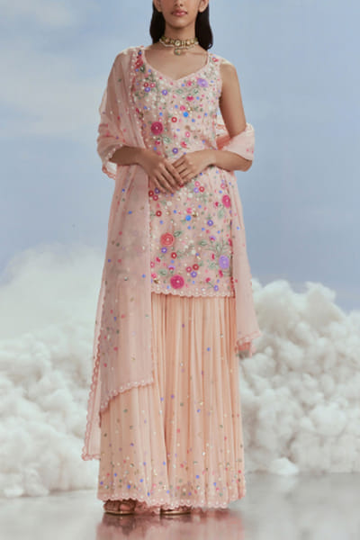Nachiket Barve Blush floral embroidery gharara set NABFEB24D222