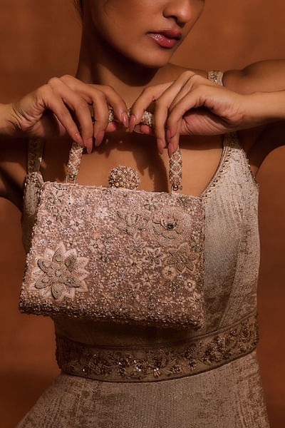 Blush floral pearl embroidered handbag