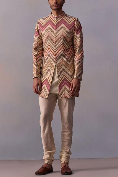 Blush pink aztec printed achkan set
