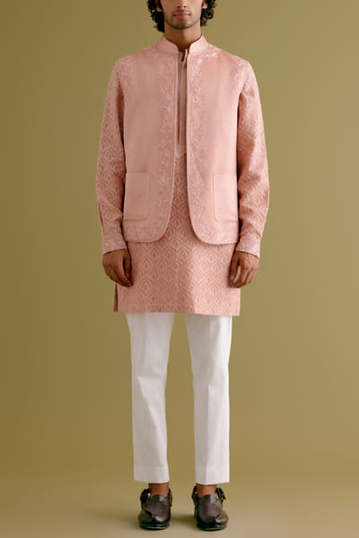 Devnaagri Blush pink dori embroidered bandi kurta set DEVDEC24D11863